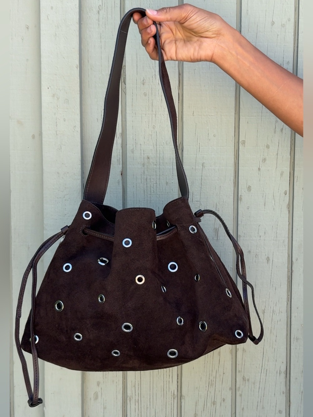 Madewell brown suede drawstring with eyelets